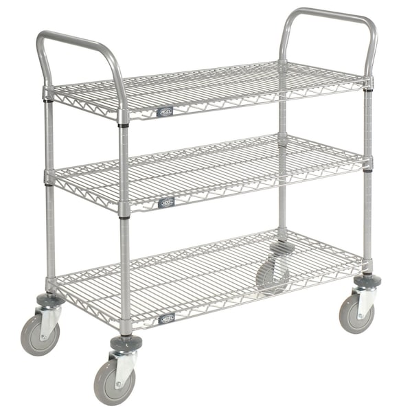 Global Equipment Nexel Utility Cart, 3 Shelf, Nexelate , 42"L x 24"W x 39"H, Polyurethane Casters 2442P3EP - main